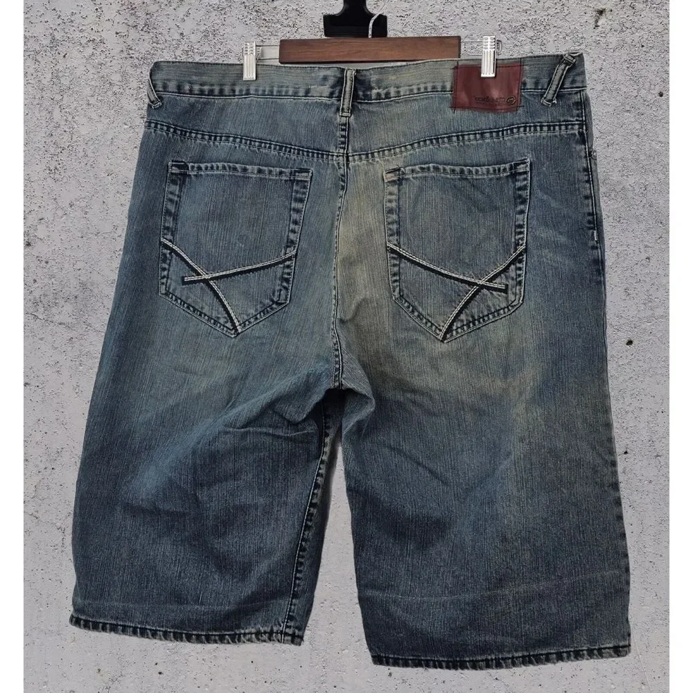 Ecko Unltd Embroidered Jean Shorts Size 40‎ Baggy Blue Jorts Wide Leg Skate Y2K